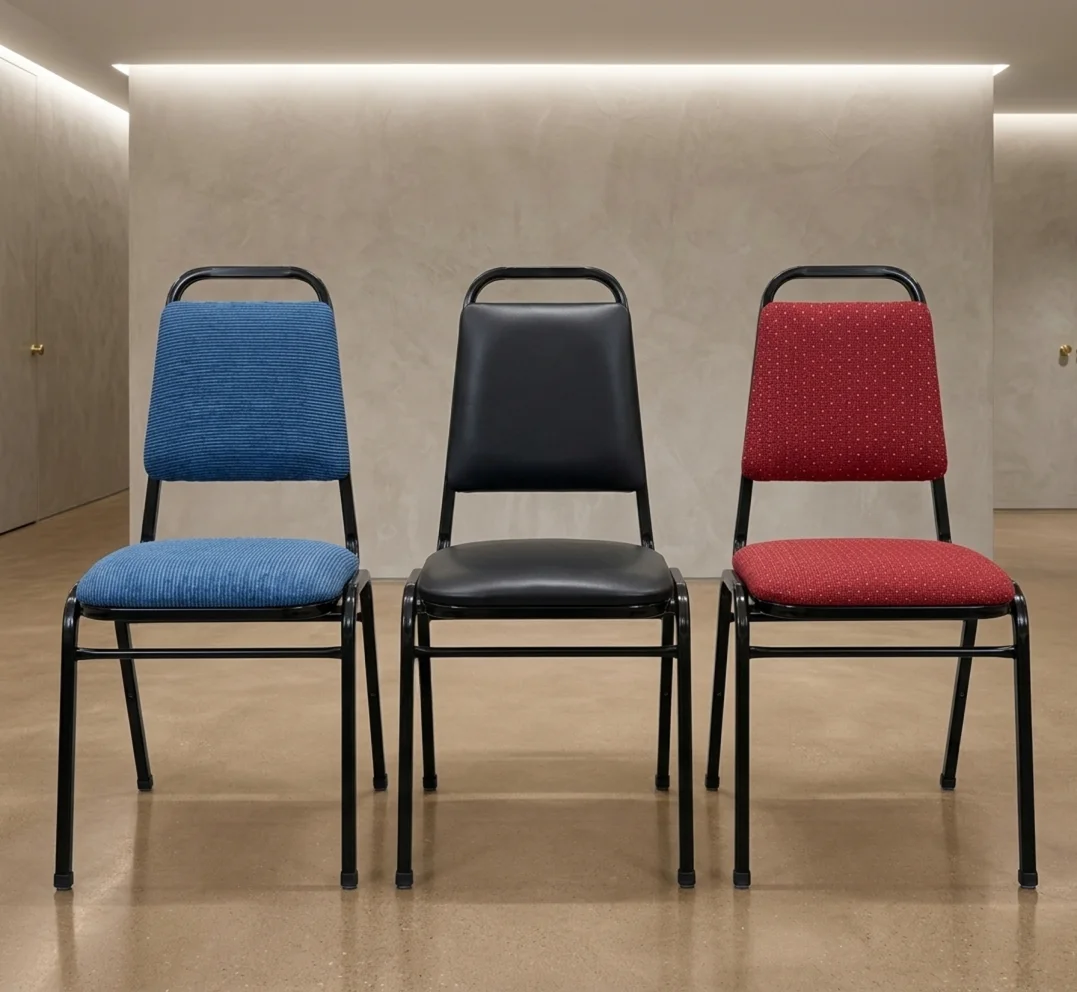 Sillas metálicas con asiento acolchado en entorno profesional